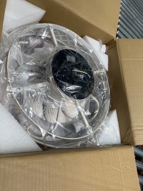 Photo 1 of SHIHOT Caged Ceiling Fans with Lights Remote Control White, 18 Inch Flush Mount Ceiling Fan Small, Bladeless Low Profile Ceiling Fan Light Fixture For Bedroom, Kitchen, Reversible(Bulbs not Included)