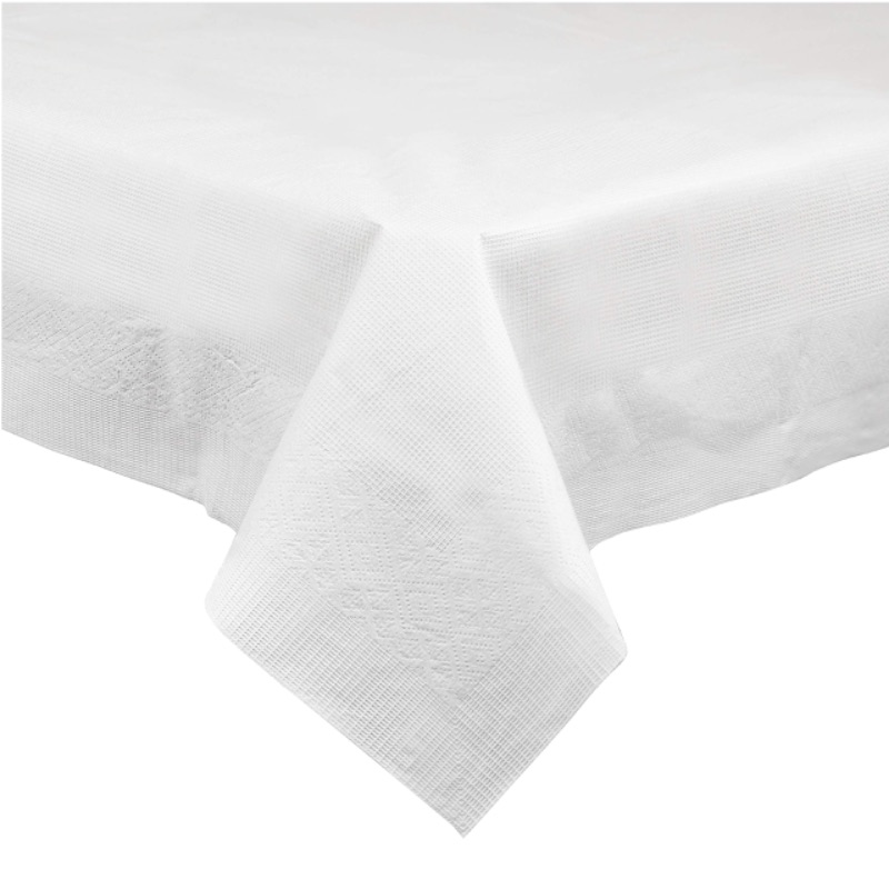 Photo 2 of PARTY BARGAINS 5 Disposable Table Covers - 54" X 108", 3 Ply Paper & Plastic White Table Cover A White 5 Table Covers