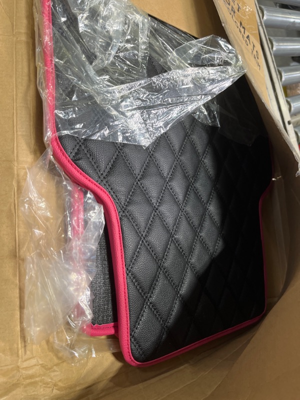 Photo 1 of FH Group F12003PINK Universal Fit Diamond Pattern Faux Leather Beige Automotive Floor Mats fits Most Cars, SUVs, and Trucks