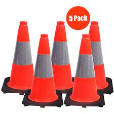 Photo 1 of (5 Cones) BESEA 18" inch Orange PVC Safety Traffic Cone Black Base Construction Road Parking Cones with 6" Reflective Collars 02_18"(5 Cones)