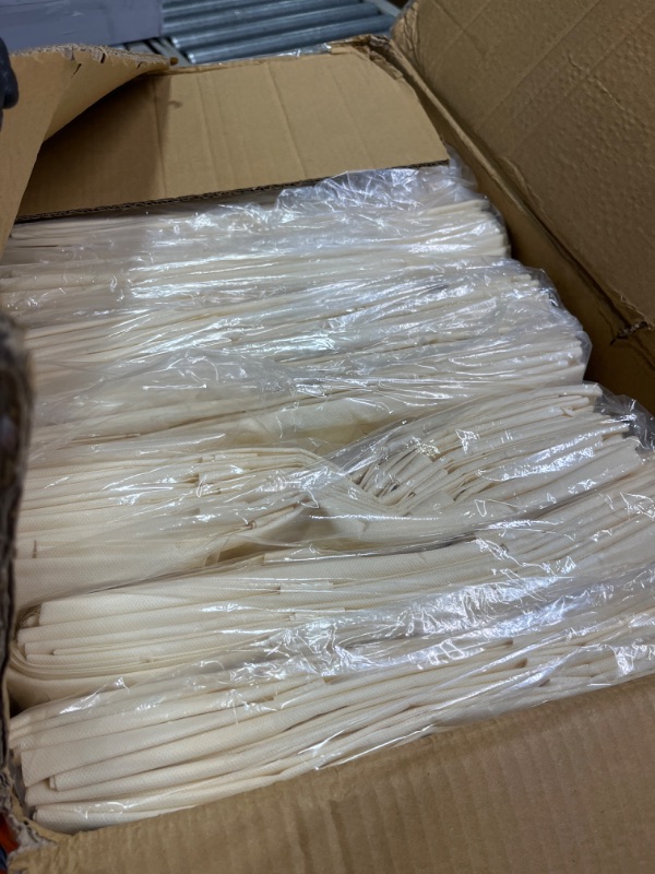 Photo 1 of Simply Cool 200 Pack Reusable Eco-Friendly Grocery Shopping Bags 14.5"x14"x6.6" Durable, Environmentally Friendly Recyclable Shopping Bags Washable, Foldable, Portable Tote Bags 200 Pack - Reusable Bags Cream