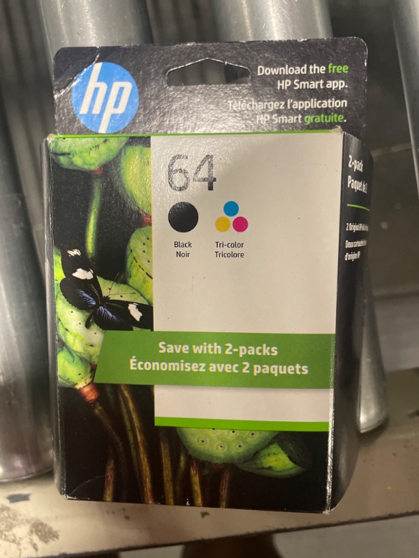 Photo 2 of Original HP 64 Black/Tri-color Ink Cartridges (2-pack) | Works with HP ENVY Inspire 7950e; ENVY Photo 6200, 7100, 7800; Tango Series | Eligible for Instant Ink | X4D92AN  ***FACTORY SEALED NEVER OPENED**