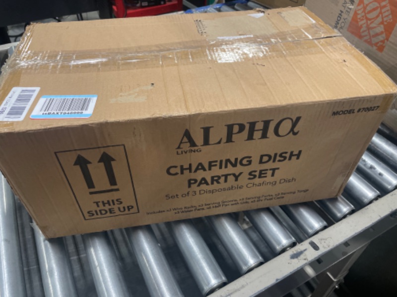 Photo 2 of **MISSING PIECES///SOLD AS PARTS** Alpha Living 70027 33-Pcs Disposable Chaffing Buffet with-Covers, Utensils, 6Hr Fuel Cans – Premium Chafing Dish Set for Events, Parties, Catering