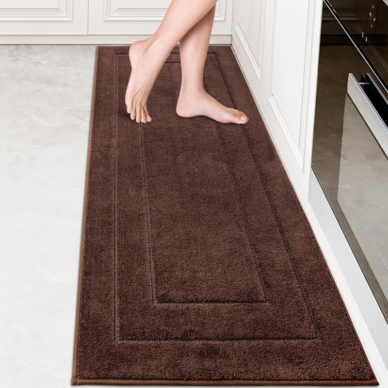 Photo 1 of PURRUGS Machine Washable Kitchen Runner Rug 24" x 70", Non-Slip/Skid Hallway Runner Rug, Super Absorbent Soft Area Rug for Kitchen, Hallway & Laundry, Rolled Packaging, Brown
