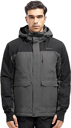 Photo 1 of FREE SOLDIER Men's Waterproof Ski Jacket Fleece Lined Warm Winter Snow Coat with Hood Fully Taped Seams GRAY BLACK COLOR  SIZE 3XL