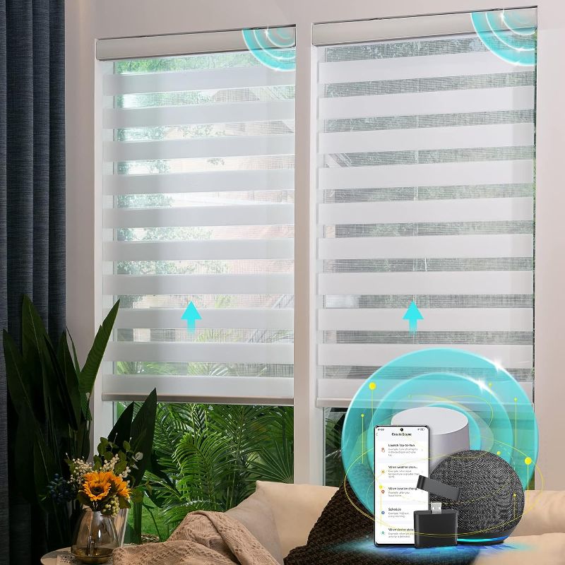 Photo 1 of **New OPen**Motorized Blinds with Integral Valance Zebra Blinds Upgraded Smart Blinds Custom Size Automatic Blinds for Windows Remote Control Electric Zebra Shades Alexa/Google Blinds,White, 36''Wx72''H
