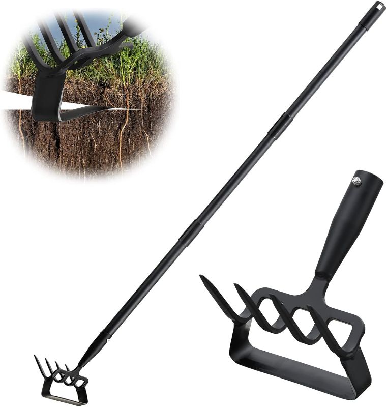 Photo 1 of *Used**Stirrup Hoe and Cultivator for Weeding, 2 in 1 Heavy Duty Action Hoe with 62 Inch Adjustable Handle Scuffle Garden Hula Hoe with Rake, Metal Weeding Loop Stirrup Hoe for Weed Puller and Loosening Soil 62"