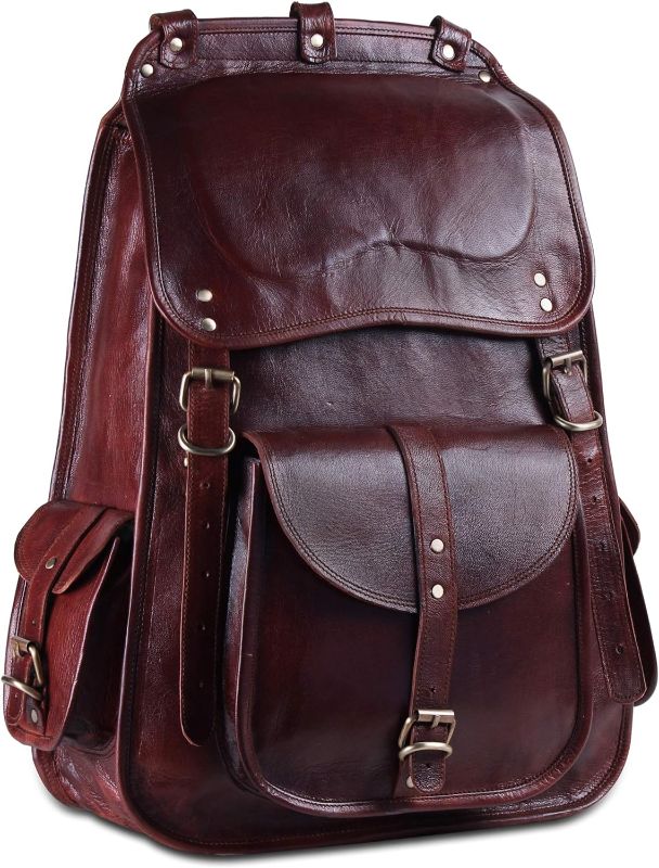 Photo 1 of **Minor Damage**Handmade World Vintage Full Grain 21 Inch Leather Laptop LARGE Backpack Casual Bookbag Daypack Camping Travel Rucksack Knapsack
