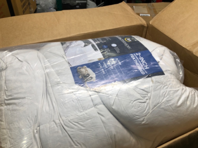 Photo 2 of **New Open**Serta 2-Inch Feather and Down Fiber Pillow Top Mattress Topper King Size - 233 Thread Count 100% Cotton Mattress Pad Ultra Soft Support Feather Bed-White
