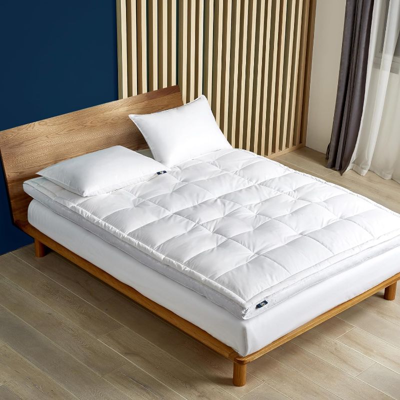 Photo 1 of **New Open**Serta 2-Inch Feather and Down Fiber Pillow Top Mattress Topper King Size - 233 Thread Count 100% Cotton Mattress Pad Ultra Soft Support Feather Bed-White
