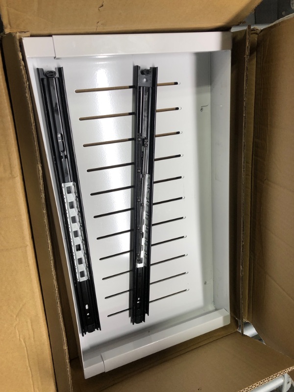 Photo 1 of **minor Damage**Pull Out Cabinet Organizer, Expandable(11.7"-19.7") Heavy Duty Slide Out Drawers Fixed with Adhesive Nano Film for Pots, Roll Out Shelf Storage for Kitchen Base Cabinet Organization, Pantry, Bathroom White(1pc) 21" Deep