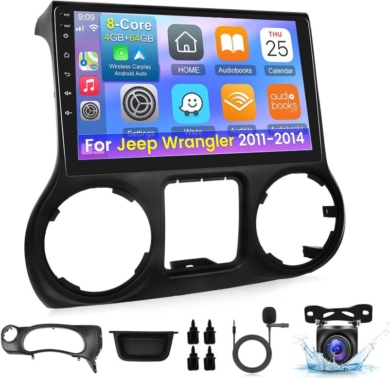 Photo 1 of [8 Core 4+64G] Android Car Stereo for Jeep Wrangler 2011-2014 - 10.1 inch IPS 1280 * 720 Touchscreen Car Radio - Wireless Apple Carplay and Android Auto - DSP 32EQ / GPS/WiFi + AHD Backup Camera
