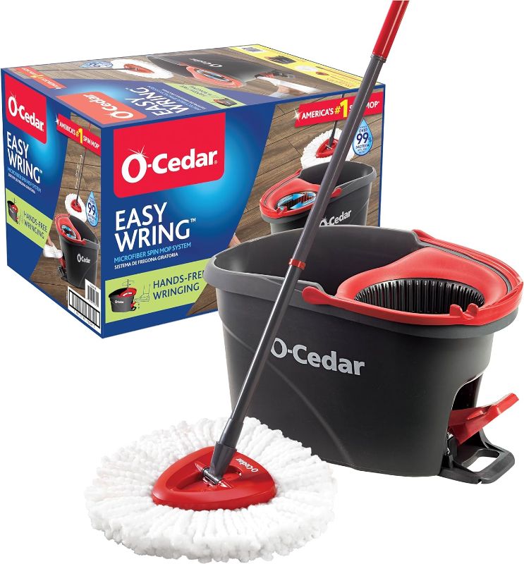 Photo 1 of *used**O-Cedar EasyWring Microfiber Spin Mop, Bucket Floor Cleaning System, Red, Gray
