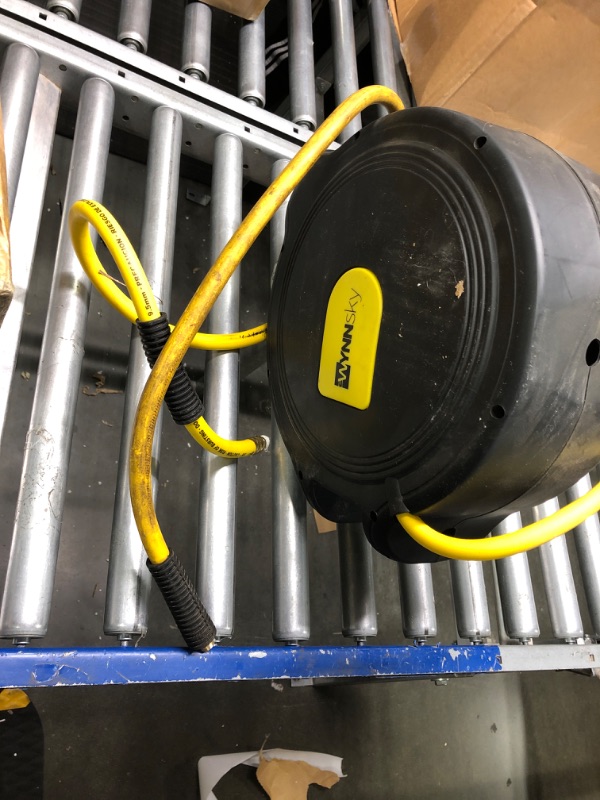 Photo 2 of **Used**WYNNsky Automatic Retractable Enclosed Air Compressor Hose Reel with 3/8 inch x 50 ft Hybrid Air Hose for Workshop Garage, 180° Swivel Bracket, 300PSI