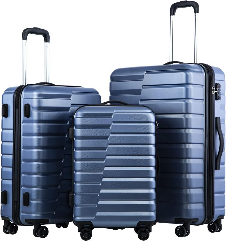 Photo 1 of **Good Used**Coolife Expandable Suitcase Luggage set PC ABS TSA Lock Spinner Carry on 3 Piece Sets (blue)
