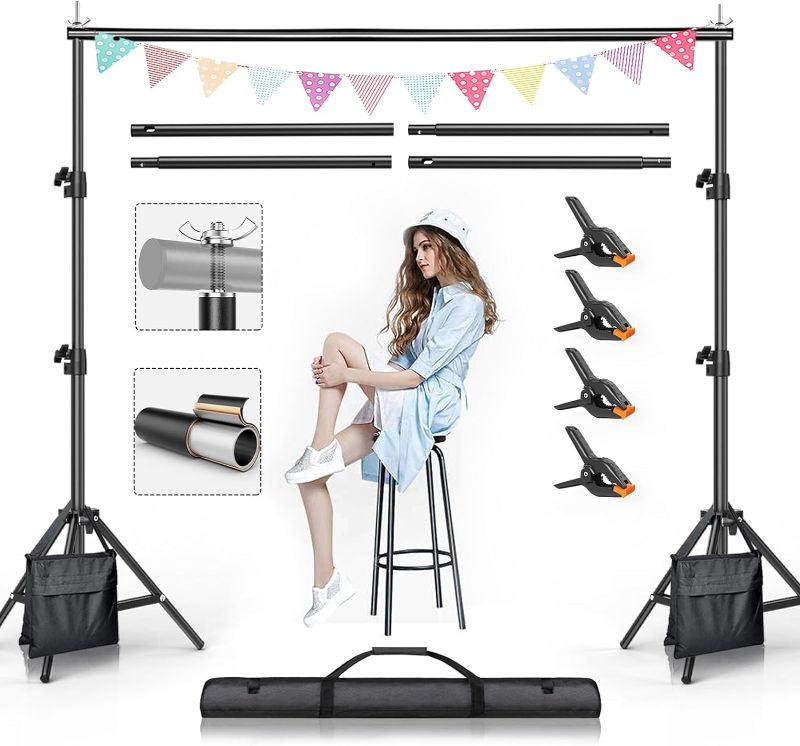 Photo 1 of BEIYANG Backdrop Stand, 7.5 FT x 10 FT Adjustable Photography Background Support System Kit with Carrying Bag for Photo Video Studio
