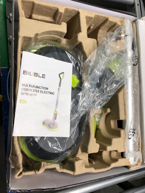 Photo 1 of *New OPen**BIUBLE Cordless Electric Mop, Spin Mops for Floor Cleaning, LED Headlight & Water Sprayer, Rechargeable Dual Spinning Scrubber Cleaner Mops with 300ML Water Tank for Multi-Surface, Self-Propelled Black