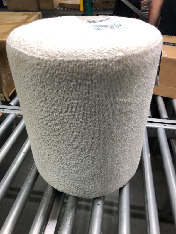 Photo 1 of **Used**Get Set Style Modern Round Ottoman with Soft Padded Seat, Multifunctional Vanity Chairs for Makeup, Upholstered Footrest Stool Ottoman Foot Stool for Living Room, Bedroom White