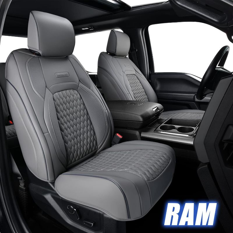 Photo 1 of Dodge Ram 1500 Seat Covers, Leather Car Seats Protector Pickup Accessories for 2002-2018 Ram 1500, 2002-2023 Ram 2500 3500 Crew Mega Cab Laramie Big Long Horn Rebel Tradesman(Full Set/Gray)
