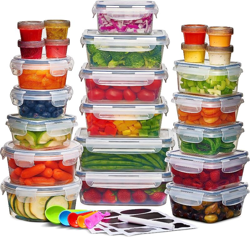 Photo 1 of 24 Pcs Airtight Food Storage Container Set - BPA Free Clear Plastic Kitchen and Pantry Organization Meal Prep Lunch Container with Durable Leak Proof Lids - Labels, Marker & Spoon Set
