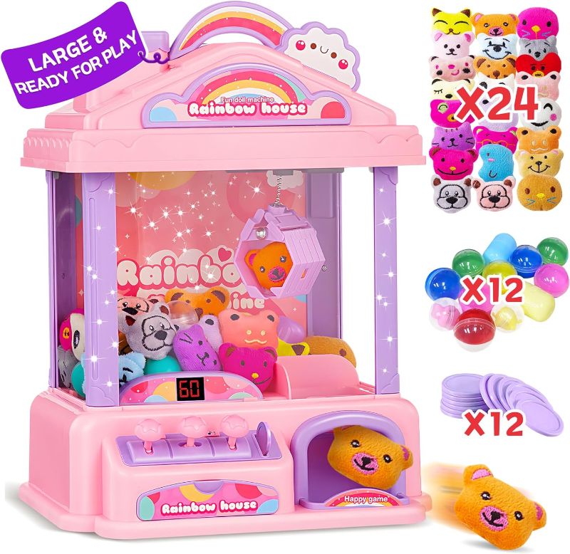 Photo 1 of **Minor Damage/Missing Parts***Mini Claw Machine for Kids | Girl Toys for Ages 8-13 Arcade Game Toy Claw Machine Electric Candy Vending Machine Toy with LED Lights & Adjustable Sound, Birthday Gifts for Girls Ages 4+, Pink
