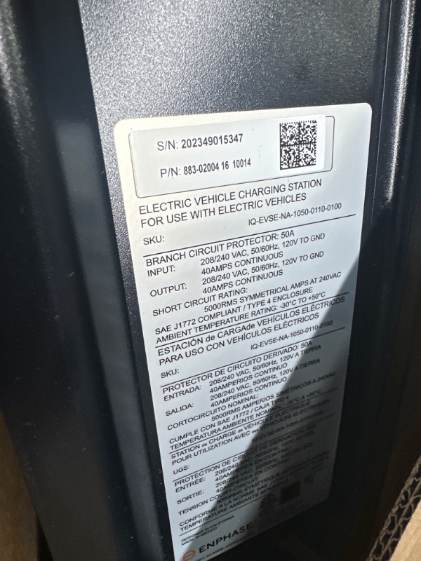 Photo 4 of 40 Amp Plug-in EV Charger - Enphase IQ 50, Level 2 Smart Charging Station with Wi-Fi, Safety Certified, 240v, NEMA 14-50 Plug, 25ft Rugged Cable & J1772 Connector Plug-in w/ Wi-Fi 40 Amp