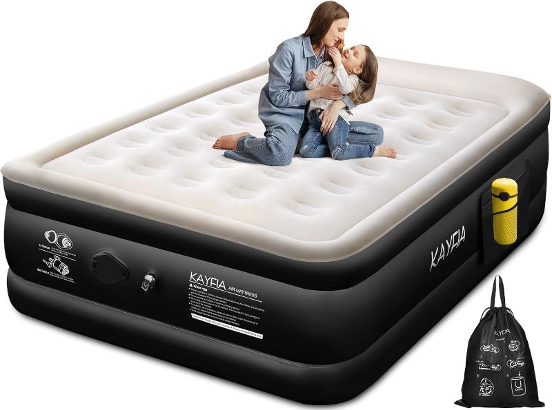 Photo 1 of **Used/Partial Set**Queen Air Mattress with Built-in Wireless Pump & Flocked Surface 18" Elevated Blow up Mattress for Home & Camping Durable Inflatable Mattress Quick Inflation/Deflation Air Bed with Carry Bag, Black
