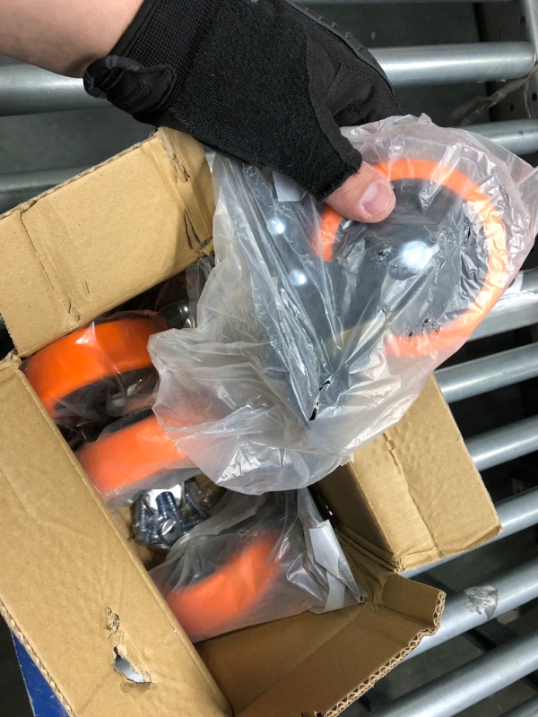 Photo 1 of Casters, 4" Caster Wheels?Casters Set of 4 Heavy Duty - ASRINIEY Orange Polyurethane Castors, Top Plate Swivel Wheels, 4-Pack Industrial Casters with Brake, Locking Casters for Furniture and Workbench 4 4? 4Pack