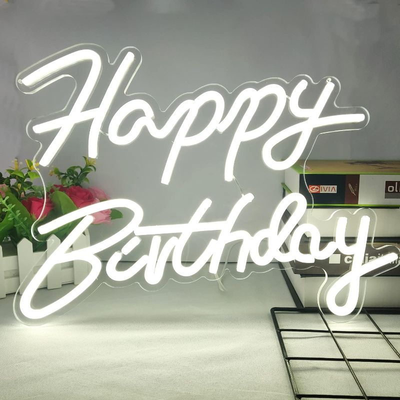 Photo 1 of Ajoyferris Happy Birthday Neon Sign Dimmable Light Neon Happy Birthday Sign Happy Birthday Led Sign Happy Birthday Light Up Sign Happy Birthday Sign for Backdrop Birthday Party Decoration
