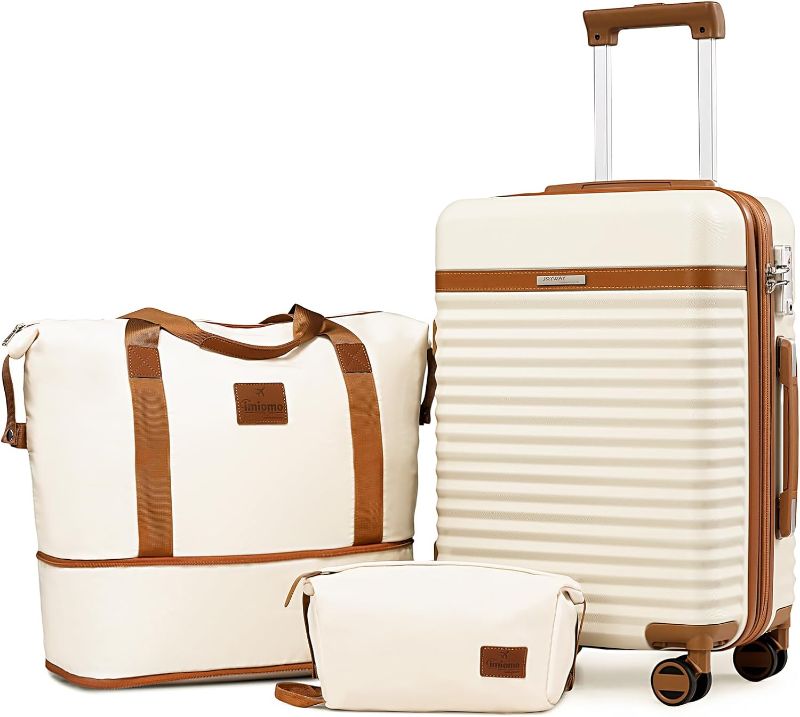 Photo 1 of **Like New**Joyway Carry on Luggage 20 Inch Suitcases with Spinner Wheels, Hard Shell Luggage Sets 3 Piece Travel Suitcase Set with Combination Lock(20-In, White Brown)