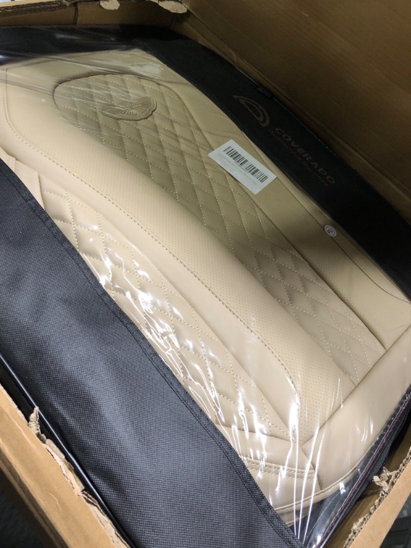 Photo 2 of Coverado Leather Seat Covers Full Set, 5 Seats Universal Seat Covers for Cars, Waterproof Luxury Leatherette Seat Cushions, Front and Rear Seat Protectors, Auto Seat Covers Fit for Most Vehicles Beige Beige FullSet