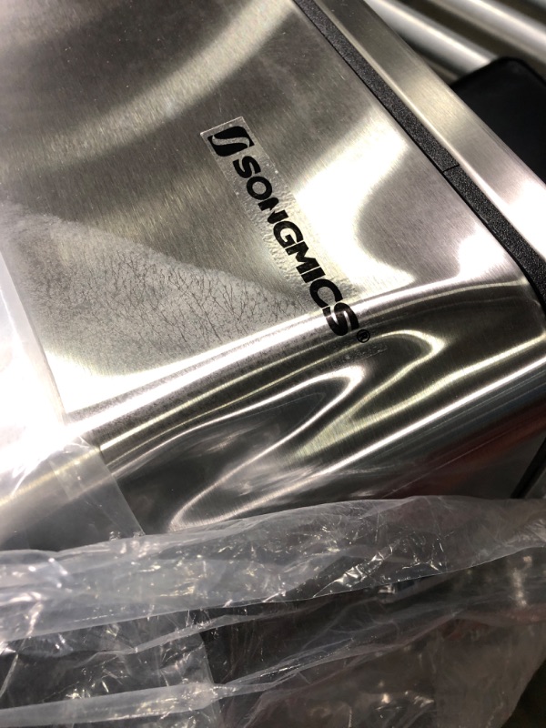 Photo 1 of **minor damage**SONGMICS 2 x 8 Gal Garbage Can for Kitchen, with 15 Trash Bags, 2 Compartments, Plastic Inner Buckets and Hinged Lids, Silver and Black ULTB60NL & 12 Gal (45L) Stainless Steel Garbage Can