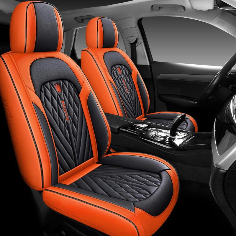 Photo 1 of Comfortable Leather Auto Car Seat Covers Front & Rear Seat Protector Fit Sedan SUV 5 Seats Full Set Universal Fit. (Black Orange)
