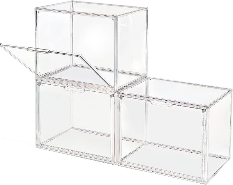 Photo 1 of  Clear Stackable Plastic Storage Bins with Magnetic Lid, Dustproof Book & Cosmetic Display Cases, Large Figures Collectibles Showcase, Shoe Box, Protection Organizer (Transparent - 5 Pack)
