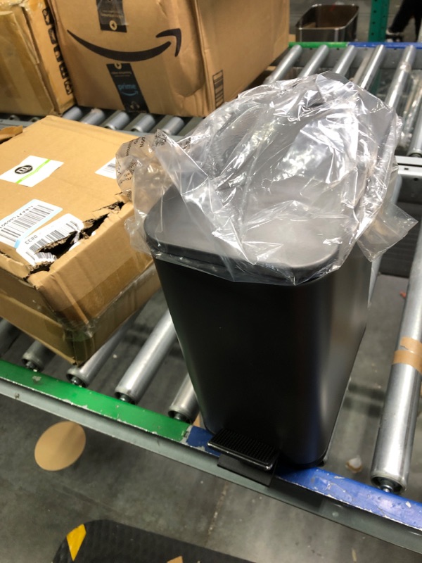 Photo 1 of mDesign Slim Metal Rectangle 1.3 Gallon Trash Can with Step Pedal, Easy-Close Lid, Removable Liner - Narrow Wastebasket Garbage Container Bin for Bathroom, Bedroom, Kitchen, Office - Charcoal Gray 1 Charcoal