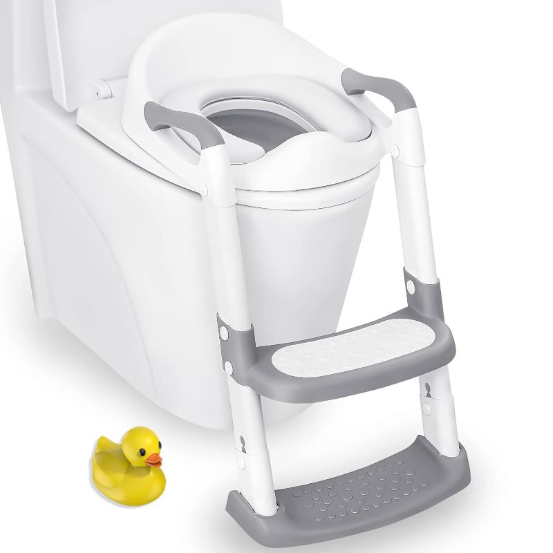 Photo 1 of **like new**Potty Training Seat with Step Stool Ladder, Gentle Monster Toddler Potty Training Toilet for Kids Boys Girls Baby, Foldable & Comfortable Training Potty Chair Toilet for Child with Anti-Slip Pad(Grey) Gray
