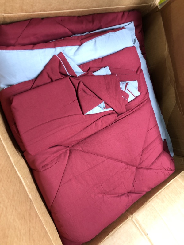 Photo 2 of **GOOD USED**Bedsure Burgundy King Size Comforter Set - 7 Pieces Reversible King Bed in a Bag King Bed Set with Comforters, Sheets, Pillowcases & Shams, King Bedding Sets King Burgundy