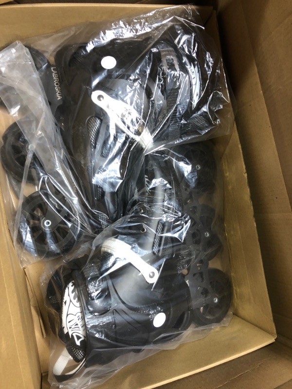 Photo 3 of **SIZE 44** 3 Wheel Inline Skates for Adult Women Men, 110mm Roller Skates Blades, Outdoor Fitness Inline Speed Skates for Unisex Black
