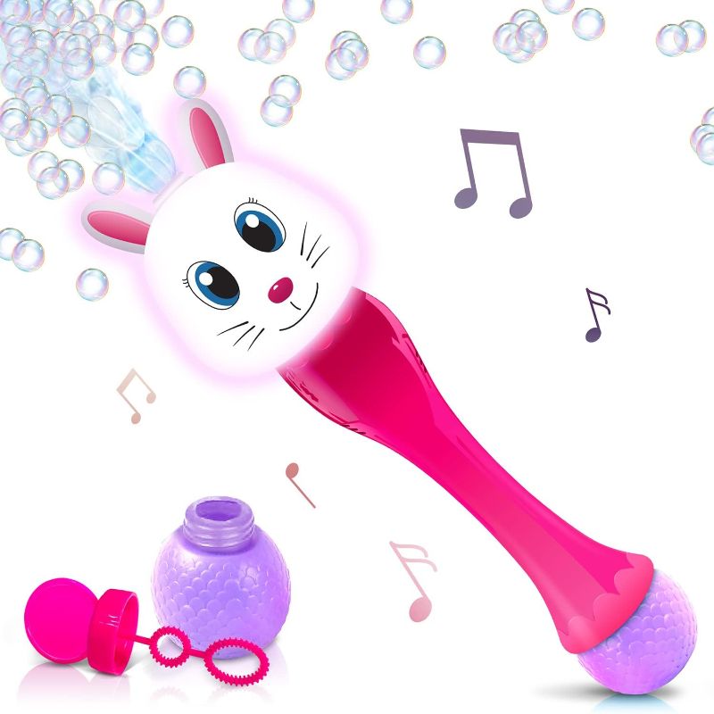 Photo 1 of Bunny Easter Bubble Wand, 14 Inch Illuminating Blower with Thrilling LED & Sound Effect, Bubbles for Kids Ages 3 4 5 6 Bubble Toys, Easter Basket Stuffers for Toddler