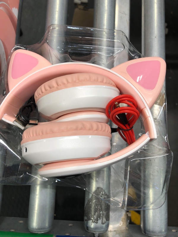 Photo 2 of **LIKE NEW**Wireless Headphones with Microphone, Over-Ear Bluetooth Cat Ear Headphones for Kids Teens Adults Girls Women (Pink)
