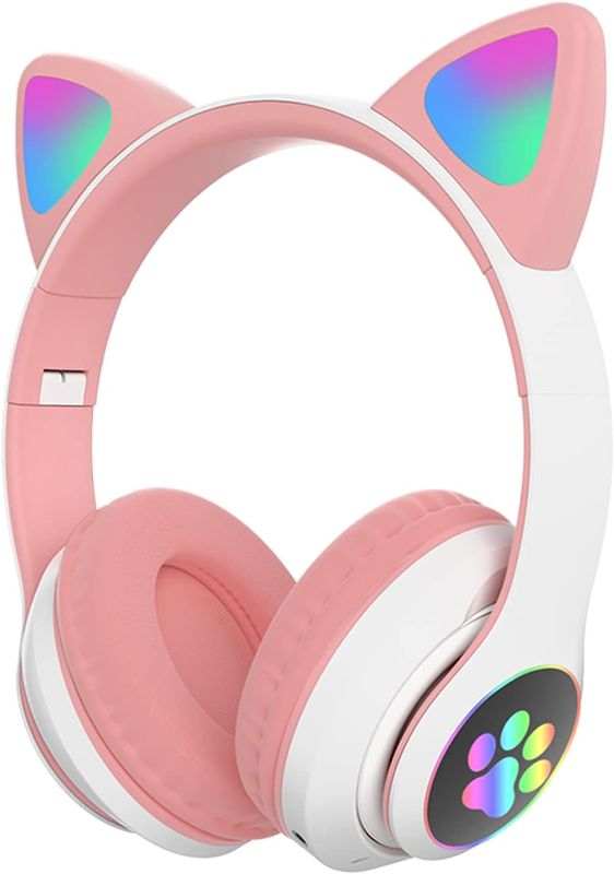 Photo 1 of **LIKE NEW**Wireless Headphones with Microphone, Over-Ear Bluetooth Cat Ear Headphones for Kids Teens Adults Girls Women (Pink)
