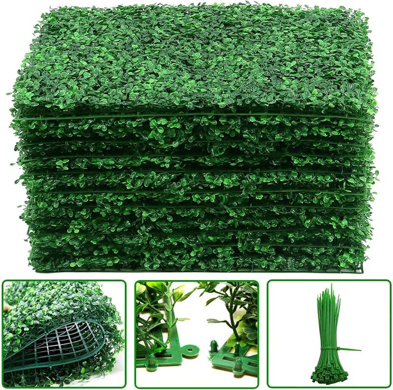 Photo 1 of 24 Pack Artificial Boxwood Hedge Wall Panels 20”x20” Grass Wall Decor Backyard Privacy Garden Screen Topiary Plant Wall for Outdoor, Indoor