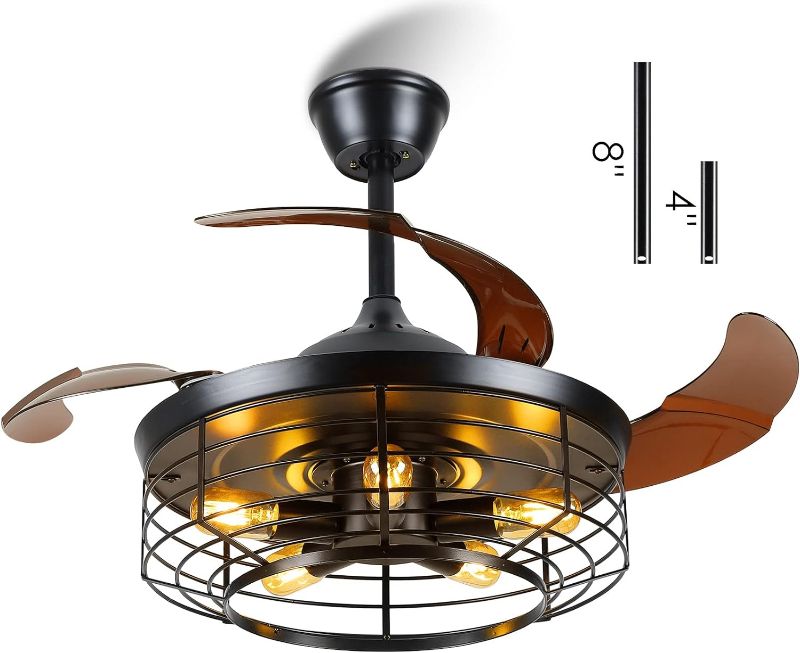 Photo 1 of Asyko Retractable Ceiling Fans with Lights and Remote-Caged Farmhouse Ceiling Fan Lights Black, Rustic Industrial Ceiling Fan with Light for Patio Living Room Bedroom?42'' Bulb Included?
