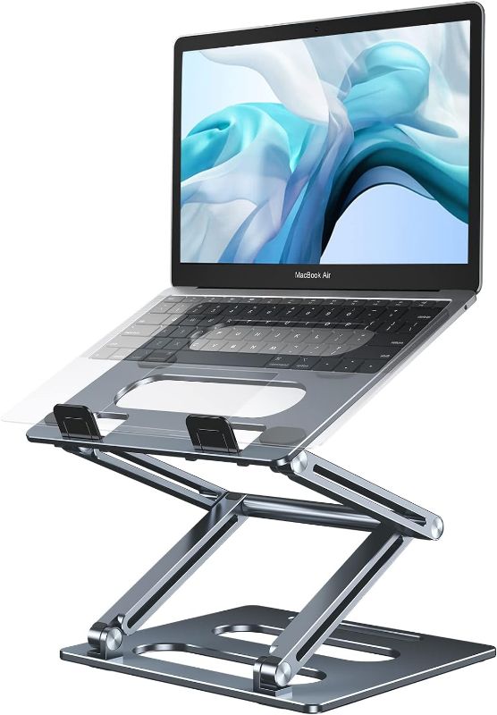 Photo 1 of OATSBASF Adjustable Laptop Stand, Portable Laptop Riser for 17.3inch Laptops, Adjustment Laptop Stand for Desk, Compatible for MacBook Pro/Air, Surface Laptop - Gray
