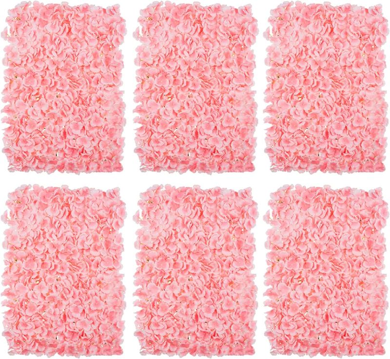 Photo 1 of BLOSMON Flower Wall Panel Backdrop Decor 6 Pcs 24 x 16 Inch Blush Artificial Floral Backdrop for Wedding Party Baby Bridal Shower, 3D Fake Hydrangea Wall Decoration, Silk Faux Hydrangea Backdrop
