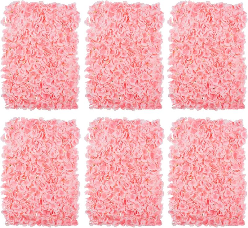 Photo 1 of BLOSMON Flower Wall Panel Backdrop Decor 6 Pcs 24 x 16 Inch Blush Artificial Floral Backdrop for Wedding Party Baby Bridal Shower, 3D Fake Hydrangea Wall Decoration, Silk Faux Hydrangea Backdrop ****USED***