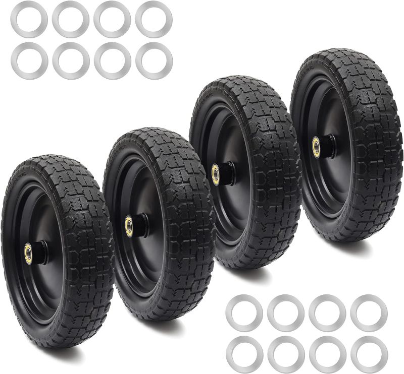 Photo 1 of (4-Pack) 13" Flat Free Tire and Wheel - with 5/8" Axle Bore Hole, 2.17" Offset Hub - 13 lnch Solid Wheels Compatible with Garden wagon Cart,Hand Trucks,Utility Cart and Lawnmower Yard Trailers
