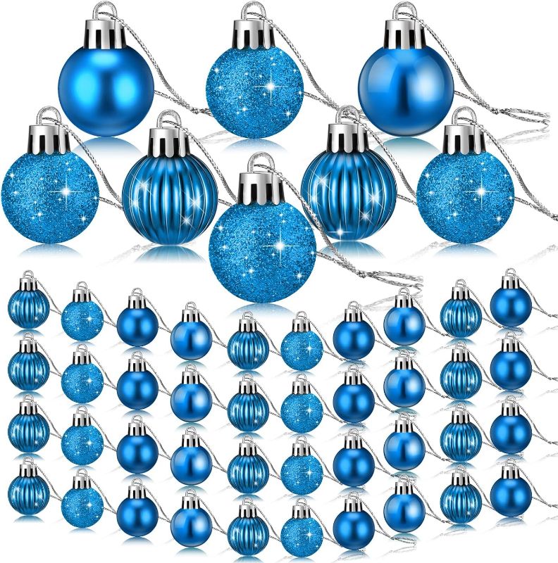 Photo 1 of 48 Pieces Christmas Ball Ornaments Mini Glitter Multicolor Christmas Ball Ornament Xmas Ball Tree Decorations Miniature Balls for Christmas Tree Party Holiday Decor (Royal Blue,Simple Style)
