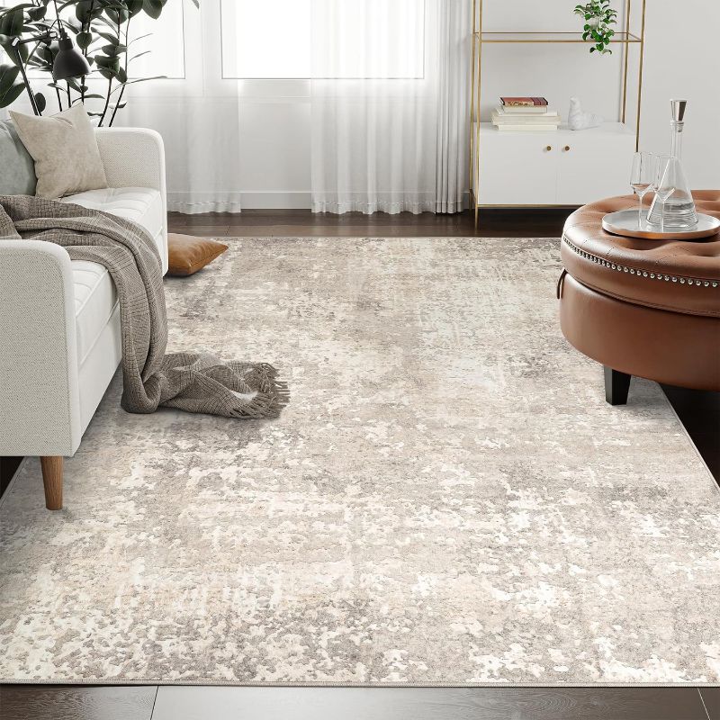 Photo 1 of Art&Tuft Washable Rug, Anti-Slip Backing Abstract 8x10 Rug, Stain Resistant Rugs for Living Room, Foldable Machine Washable Area Rug (TPR53-Sand, 8'x10')
