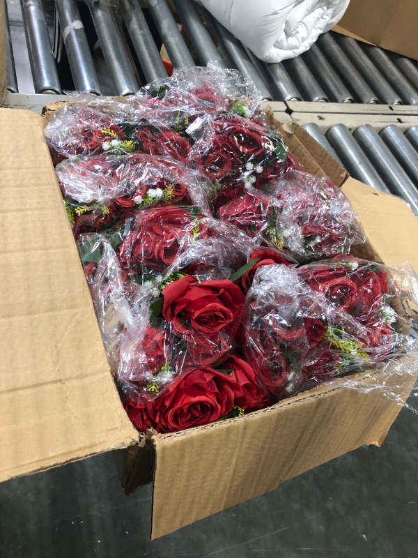 Photo 2 of BLOSMON Flower Balls Wedding Rose Centerpieces: 10 Pcs Crimson Fake Flowers Kissing Balls Decor Artificial Floral Arrangements Flower Bouquet of Roses Home Party Table DIY Decorations
